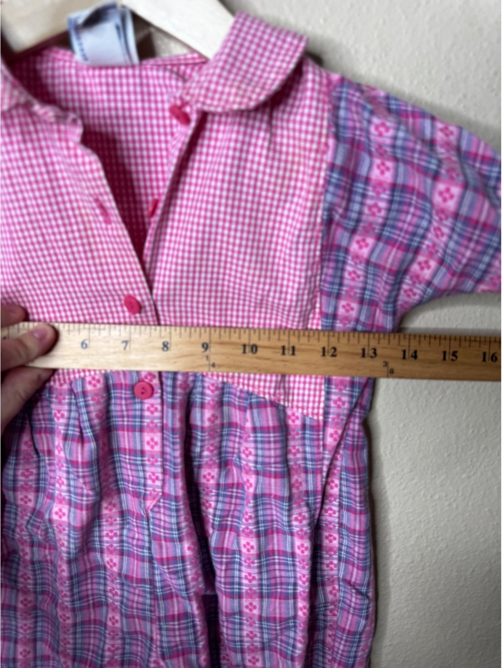 Vintage OshKosh Girls 24 Months Pink Plaid Cotton Romper One Piece USA Made - Picture 6 of 8